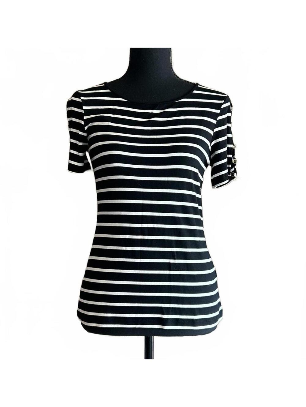 Cable & Gauge Women's Short Sleeve Top Sz Small Black White